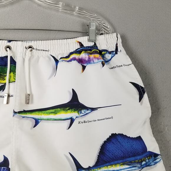 MKS Unlimited Swim Shorts Mens 38 Fish Print Board Trunks Lined Pockets Beach - Picture 3 of 16